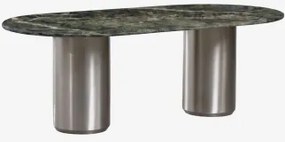 Ovalen Eettafel 220x110 Cm Luceida Groen Marmer Udaipur & Geborsteld Roestvrij Staal - Sklum