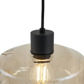 Moderne hanglamp zwart met amber glas 3-lichts - Sheena Modern E27 rond Binnenverlichting Lamp