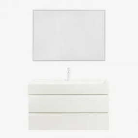 Badkamermeubelset Van Hout En Essenhoutfineer Met Geïntegreerde Wastafel Ona Wit & Rechthoekige Led En Anticondens 100x70 Cm Tamsin & Wit - Sklum