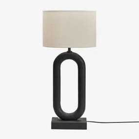 Tiberia Mangohouten Tafellamp Gewoon Zwart & Gebroken Wit Ø30 Cm - ↑25 Cm Arlina - Sklum