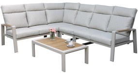 Ripasso hoek loungeset 5 delig aluminium latte zand teak