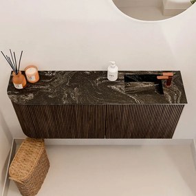 Mondiaz Joya DLux 100cm toiletmeubel ronding links walnut met wastafel faye rechts 1 kraangat lava