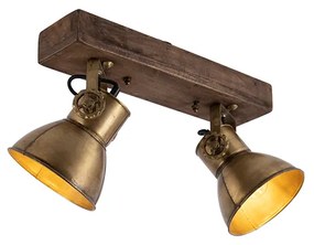 Plafondlamp brons 2-lichts met hout - Mangoes Industriele / Industrie / Industrial E27 Binnenverlichting Lamp