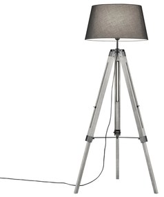 Landelijke vloerlamp hout met grijze kap - Tripod Landelijk / Rustiek E27 Binnenverlichting Lamp