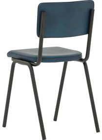 Goossens Eetkamerstoel Chaplin blauw leer leuning, urban industrieel