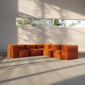 Soft Zitzak Indoor 5 Seater Hoekbank - Orange Jaquard