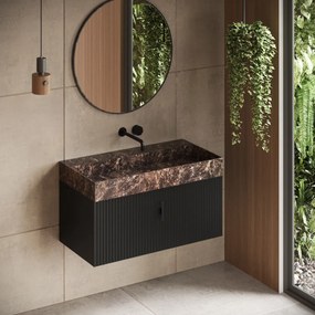 Muebles Zahora badmeubel ribbelfront 100cm zwart mat met Dark Emperador wastafel zonder kraangat