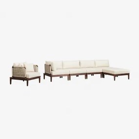 Tuinset Met 4-delige Modulaire Hoekbank Met Poef En Fauteuil In Acacia Giulia Beige – Crème - Sklum