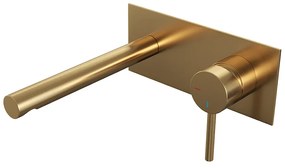 Brauer Gold Edition ColdStart wastafelkraan inbouw rechte uitloop met achterplaat model A1 geborsteld messing PVD