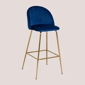 Set Van 4 Hoge Krukken In Fluweel Kana Design Blauw & ↑75 Cm & Goud - Sklum