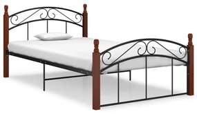 vidaXL Bedframe metaal en massief eikenhout zwart 120x200 cm