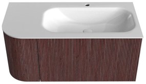 Mondiaz Kurve 95cm badmeubel ronding links ruby met 1 lade en deur en wastafel big small kraangat rechts