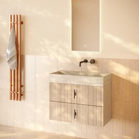 Muebles Murcia badmeubel ribbelfront 80cm naturel eiken met White Travertin wastafel zonder kraangat