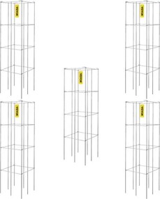 VEVOR Tomatenkooien, 30 x 30 x 117 cm, set van 5 vierkante plantenkooien, robuuste tomatentorens van zilverkleurig PVC-gecoat staal voor het klimmen van groenten, planten, bloemen en fruit