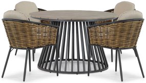 Tuinset Ronde Tuintafel 4 personen 125 cm Aluminium/wicker Grijs Lifestyle Garden Furniture Nice/Sorrento