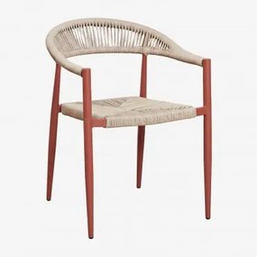 Stapelbare Set Van 4 Tuinstoelen Met Armleuningen Van Aluminium En Synthetisch Riet Amatria Tapioca Beige - Terracota - Sklum