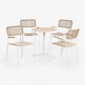 Set Van Een Ronde Tuintafel Ø65 Cm En 4 Stapelbare Tuinstoelen Van Staal En Acaciahout Tilda Gardenia Wit - Sklum