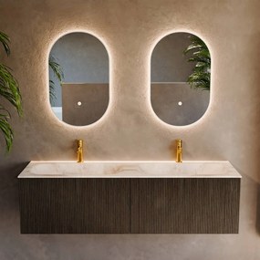 Mondiaz Kurve-dlux 150cm badmeubel shadow met 2 lades en wastafel stor small dubbel 2 kraangaten frappe