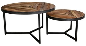 PTMD Salontafel Danyon Rond Set van 2 Inlayed Hout Grijs Iro 71 cm - Hout - PTMD
