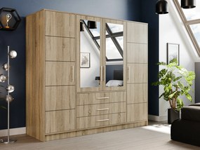 Kledingkast Dortivu 154, Zilver, Sonoma eik, 200x196x58cm, 174 kg, Kledingkast deuren: Met scharnieren