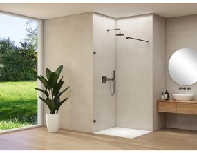 Van Rijn Products ST01 vaste wand - 118x200cm - helder glas - - dikte 8mm - stabilisatiestang - muurklemmen - zwart ST01500120HEZWK
