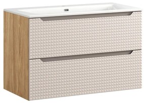 Comad Luxor Beige badmeubel 90cm met 2 lades en wastafel wit glans