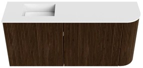 Mondiaz Joya 90cm toiletmeubel ronding rechts walnut met wastafel faye links 1 kraangat talc