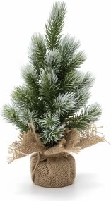 Alpha Frost tafelkerstboom - 30 cm - Groen geflockt - Diameter 15 cm - 28 tips - Besneeuwd/Frosted - Jute zak