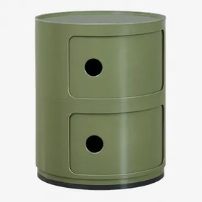 Pack Van 2 Nachtkastjes Ø30 Cm Met Planken Babel 2 Lades & Groen – Intens Olijf - Sklum