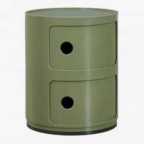 Set Van 2 Ronde Nachtkastjes Ø30 Cm Met Planken Babel Groen – Intens Olijf & 2 Lades - Sklum