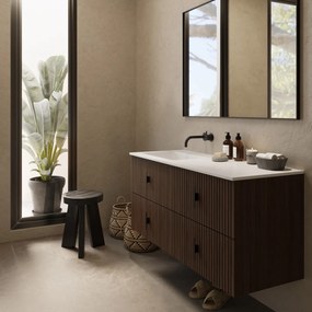 Muebles Avila badmeubel ribbelfront 120cm walnoot met wastafel links zonder kraangat