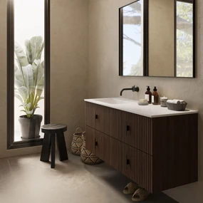 Muebles Avila badmeubel ribbelfront 120cm walnoot met wastafel links zonder kraangat