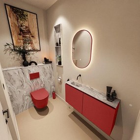 MONDIAZ TURE-DLUX 100cm toiletmeubel Fire. EDEN wastafel Glace positie links. Zonder kraangat. TUREDX100FIRL0GLA