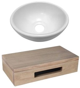 Adema Fonteinset met Waskom 20x20x9cm mat wit fonteinplank 40x25x10cm rechthoek met handdoekhouder eiken sw440854/sw642466