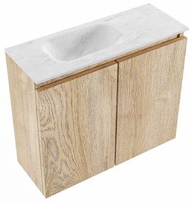 Mondiaz Ture DLux toiletmeubel 60cm washed oak met wastafel opalo links met kraangat