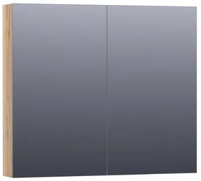 BRAUER Plain Spiegelkast - 80x70x15cm - 2 links/rechtsdraaiende spiegeldeuren - hout - Vintage oak SK-PL80VO