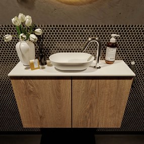 Mondiaz Fowy toiletmeubel 80cm washed oak met witte waskom midden en kraangat