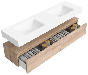 Zaro Alan badmeubel 170cm washed oak 2 lades met vrijhangende wastafel cloud dubbel 2 kraangaten talc