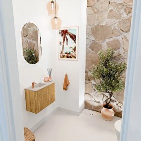 Mondiaz Joya DLux 60cm toiletmeubel ronding rechts oak met wastafel faye links 1 kraangat opalo