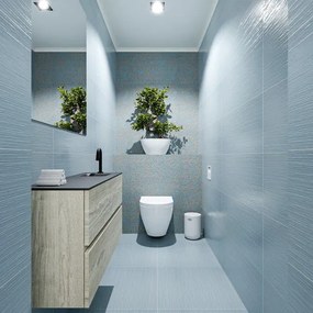 MONDIAZ ADA Toiletmeubel - 100x30x50cm - 1 kraangat - 2 lades - light brown grey mat - wasbak rechts - Solid surface - Zwart FK75342397
