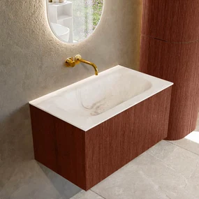 Mondiaz Kurve-dlux 80cm badmeubel ruby met 1 lade en wastafel big small midden zonder kraangat frappe