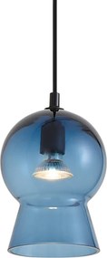 Retro hanglamp zwart met blauw glas voor railsysteem 1-fase - Iconic Bell