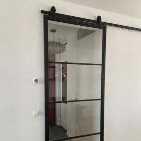 Stalen Schuifdeur - 4-vaks Met Helder Glas - Zwart - Incl. Rails