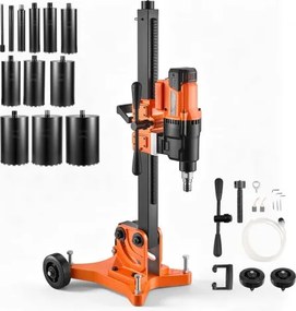 VEVOR Diamantkernboormachine 3000 W, droog/nat, 20-305 mm, voor beton, baksteen, keramische tegels, asfalt en marmer, 12 boorbits, kantelbare standaard en chassis, 1000/550 tpm, UNC1 1/4-7 schroefdraad