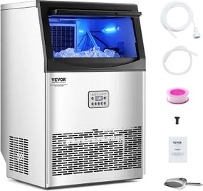 VEVOR Commerciële ijsmachine (40,82 kg/dag) IJsmachine met een opslagcapaciteit van 14,97 kg, 50 ijsblokjes in 15 minuten, LED-digitaal display, vrijstaand, zelfreinigend, voor bar, kantoor, restaurant