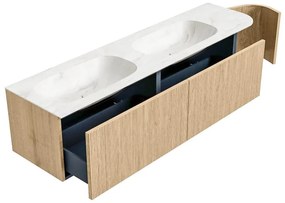 Mondiaz Kurve-dlux 175cm badmeubel ronding rechts oak met 2 lades en 1 deur en wastafel stor small dubbel/links 2 kraangaten ostra