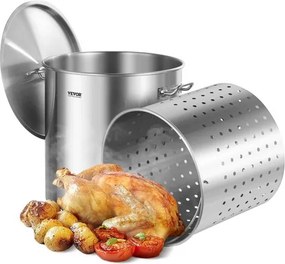 VEVOR soeppan roestvrij staal, 79,5 L kookpotten grote capaciteit pan kookgerei steelpan met mand &amp; deksel &amp; handvat, soeppan van commerciële kwaliteit, schuurbehandeling, voor stomen, koken of bakken