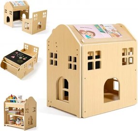 VEVOR Montessori tafel- en stoelenset, hout, 3-in-1 kinderzitset, kindermeubels met afneembaar krijtbord, hoek van 0° en 35°, voor peuters van 1-5 jaar om te eten, tekenen, lezen en spelen.