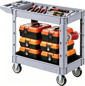 VEVOR Service Trolley Werkplaatstrolley gemaakt van PP 1010x440x845mm Grijs, Gereedschapstrolley met een draagvermogen van 250 kg, incl. 2 niveaus, 4 wielen en handgreep met opbergvak, Multifunctionele trolley voor garage, magazijn en werkplaats