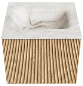 Mondiaz Kurve-dlux 50cm badmeubel oak met 1 lade en wastafel grunne midden 1 kraangat frappe